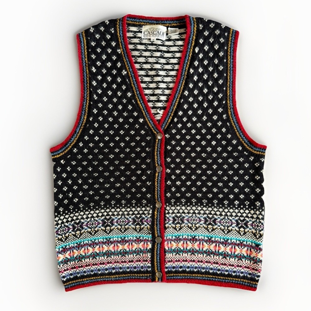 Cascade Classics Nordic Fair Isle Knit Sweater Vest M Angora Wool VTG Cabincore